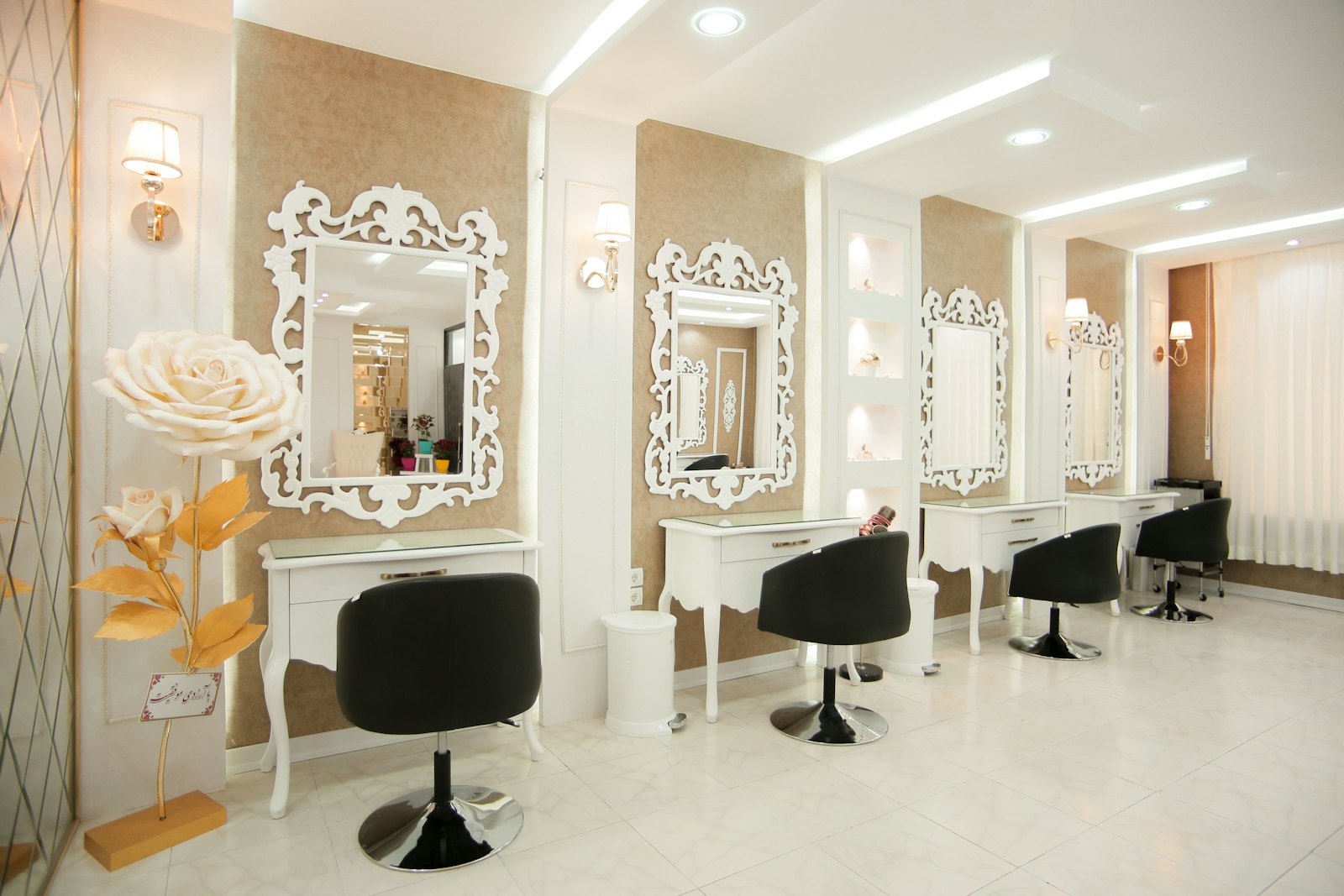 Salon interior — modern styling stations and mirrors
